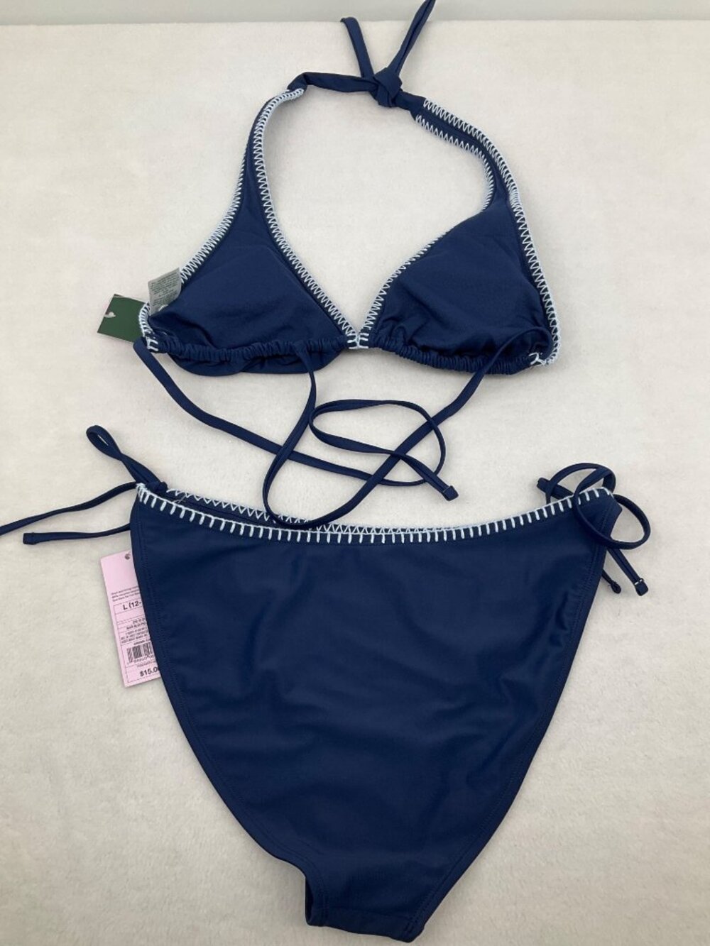 Wild Fable L (12-14) Navy Blue Bikini Set With Embroidered Floral Design Halter - Picture 5 of 7